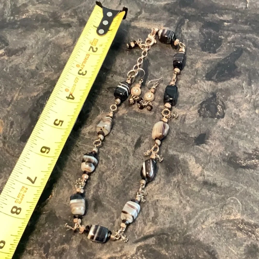 Glass bead black and cream necklace and earrings (3 for $15)